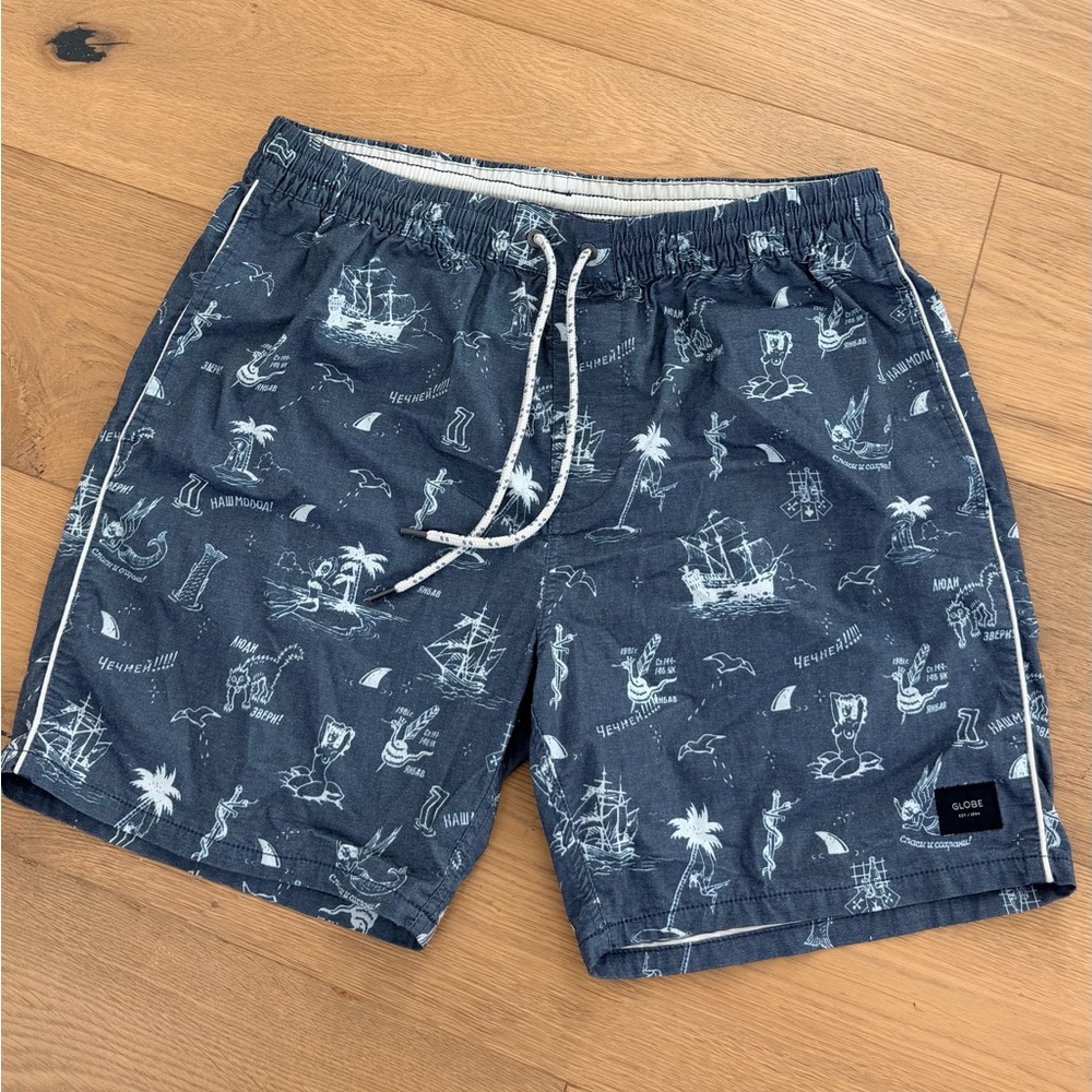 Globe Blue and White Patterned Swim Shorts